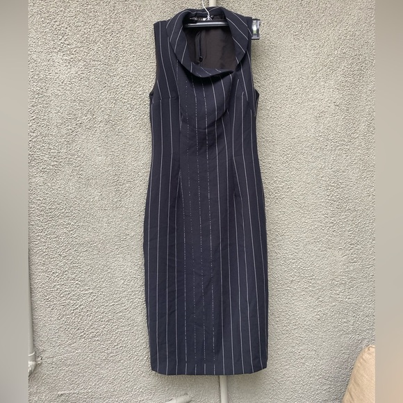 Black Halo Vince Sheath Dress Black White Pinstripe - Picture 2 of 4